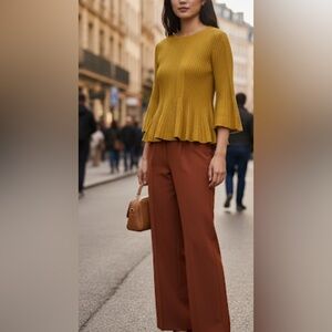 Aldo Martins Mustard Ribbed Wool Peplum Sweater